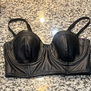 Faux Leather Black Longline Bra Top